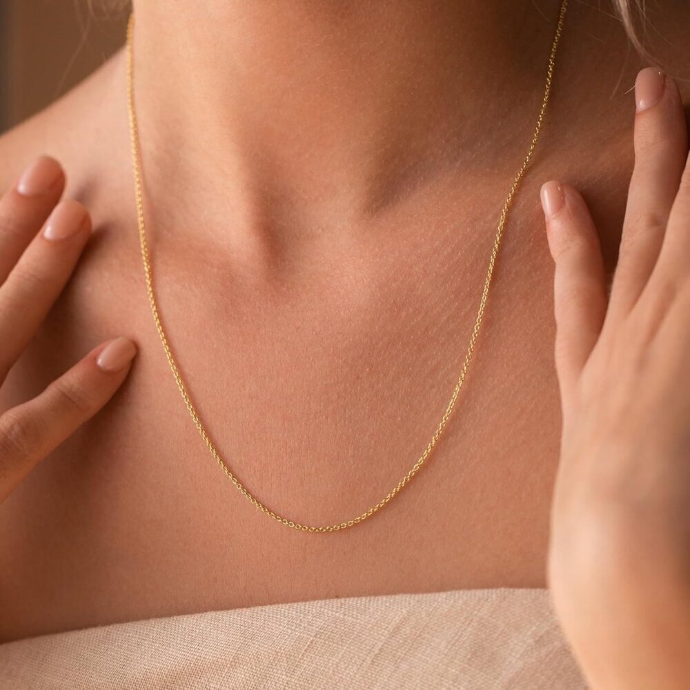 14K Gold Rolo Chain Plated 925 Silver Chain Necklace 14-20" Dainty Choker Women - Picture 3 of 7